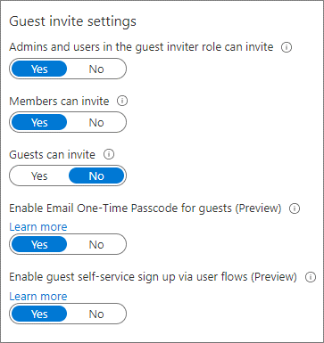 Screenshot of guest invitation settings.
