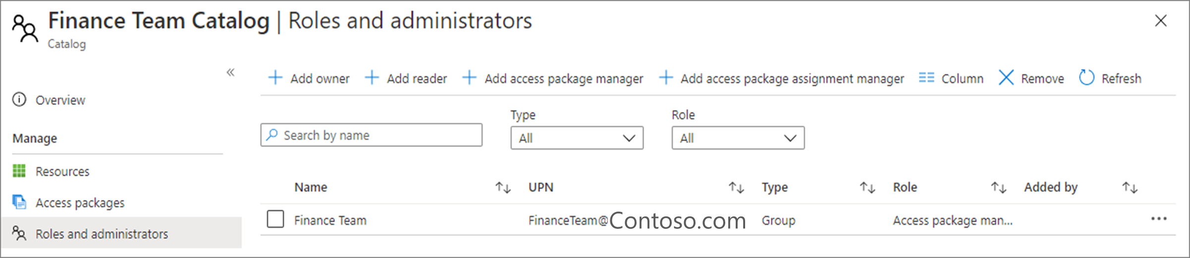 Screenshot of options and entries under Roles and administrators.