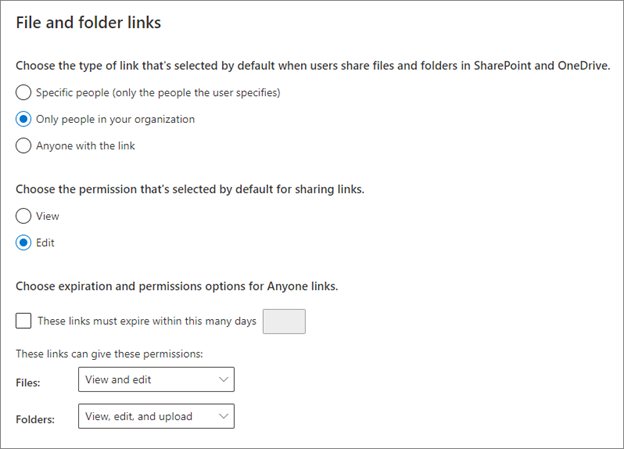 Screenshot of File and folder links options.