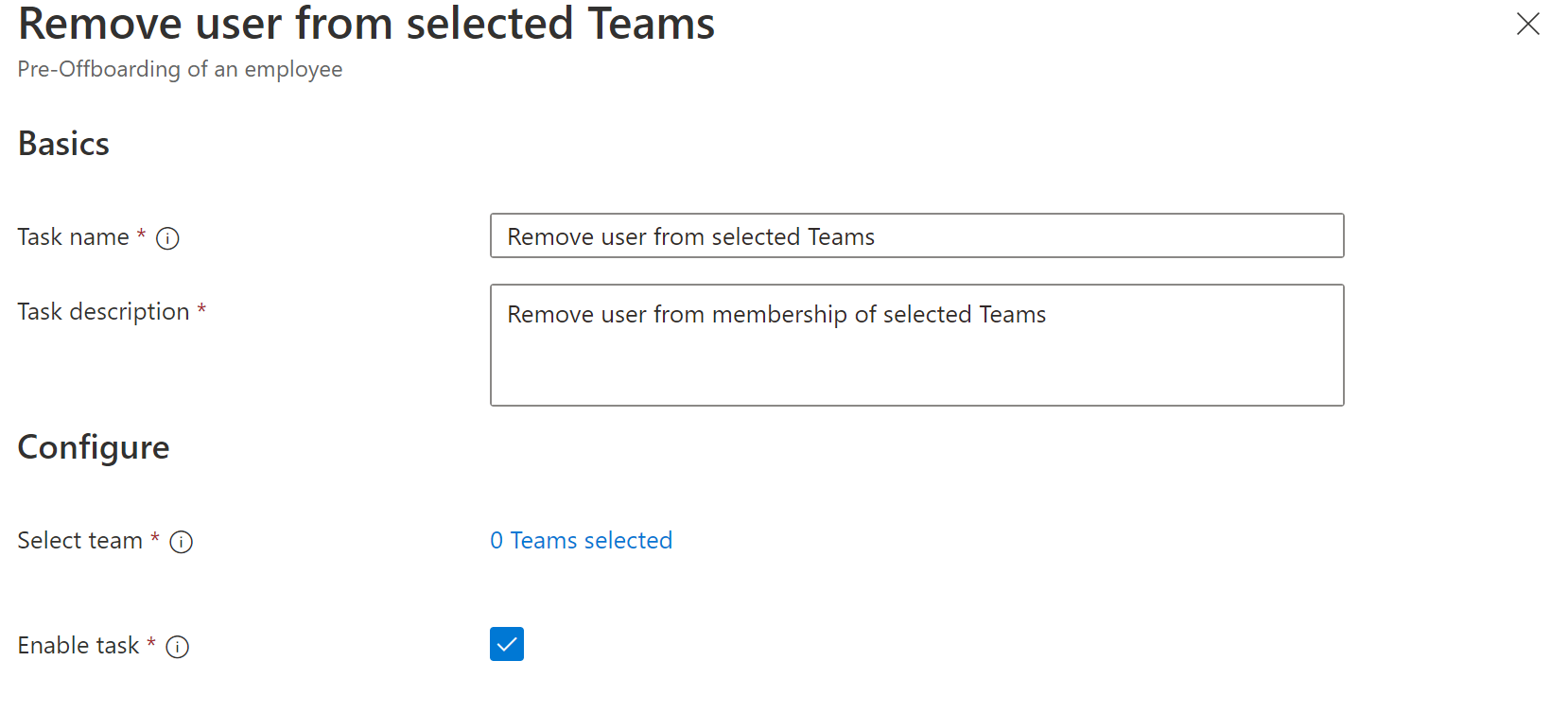 Screenshot of Workflows task: remove user from teams.