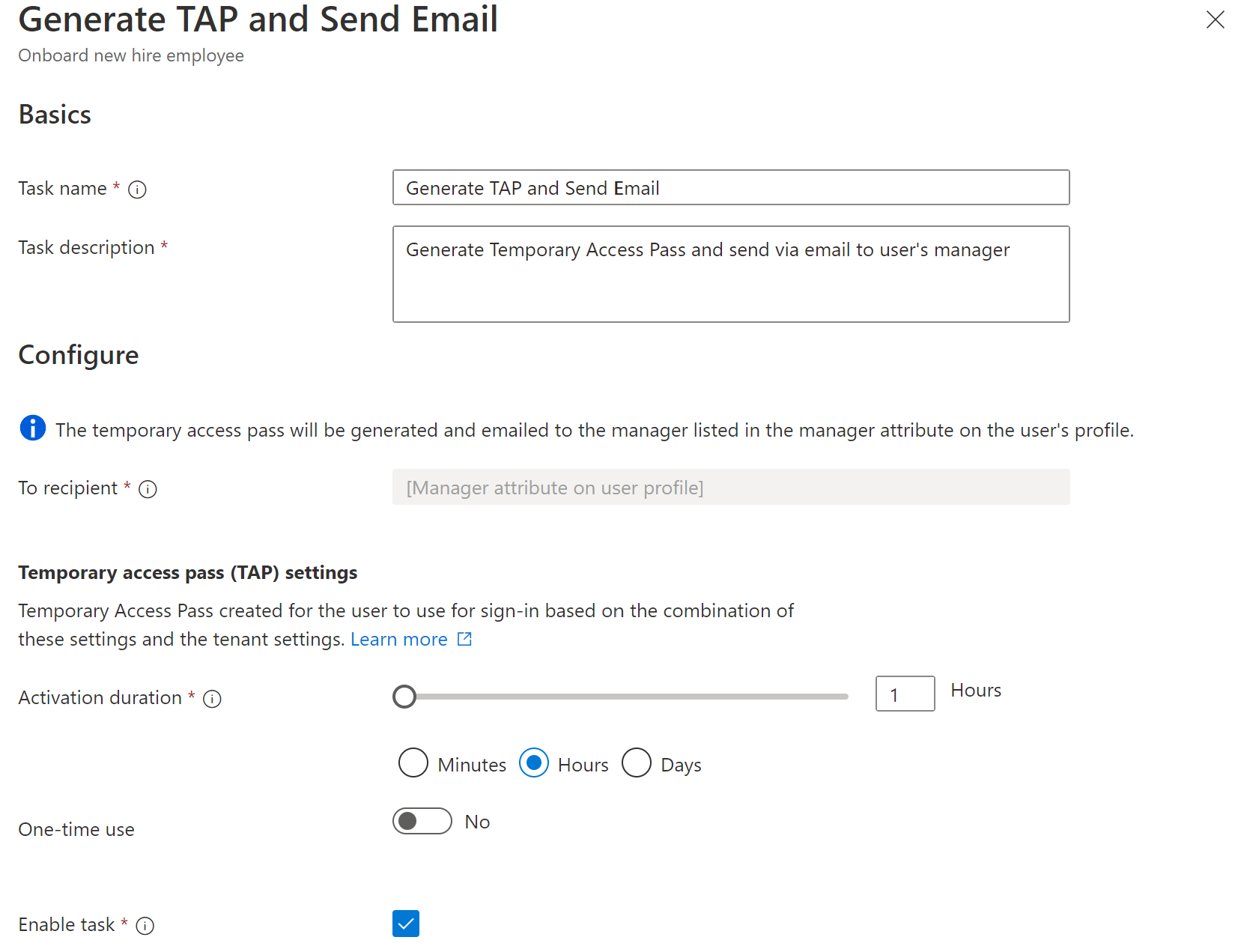 Screenshot of Workflows task: TAP task.