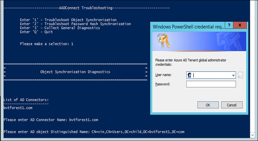 Screenshot that shows the credentials dialog on a PowerShell terminal background.