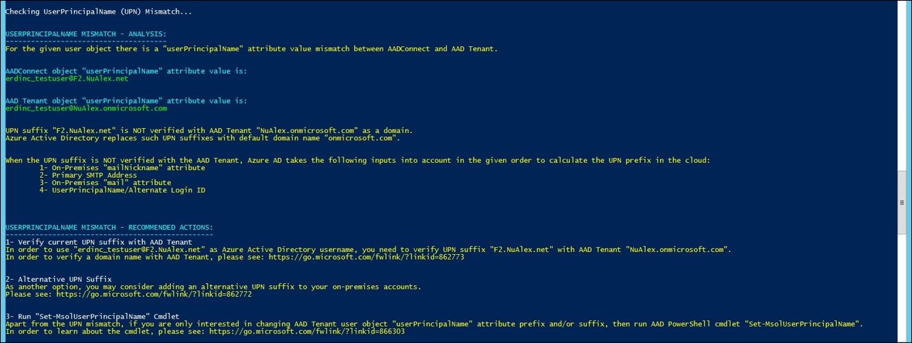Screenshot that shows an example of an unverified UPN suffix error in PowerShell.