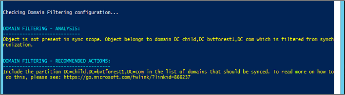 Screenshot that shows an example of an error caused by a domain that's not in sync scope.