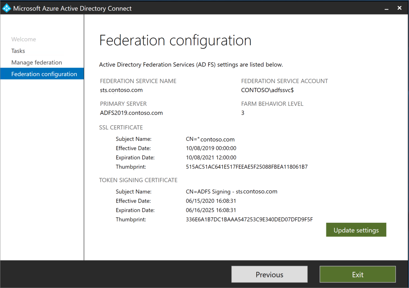 View AD FS configuration