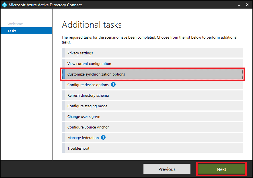 Azure AD Connect additional tasks