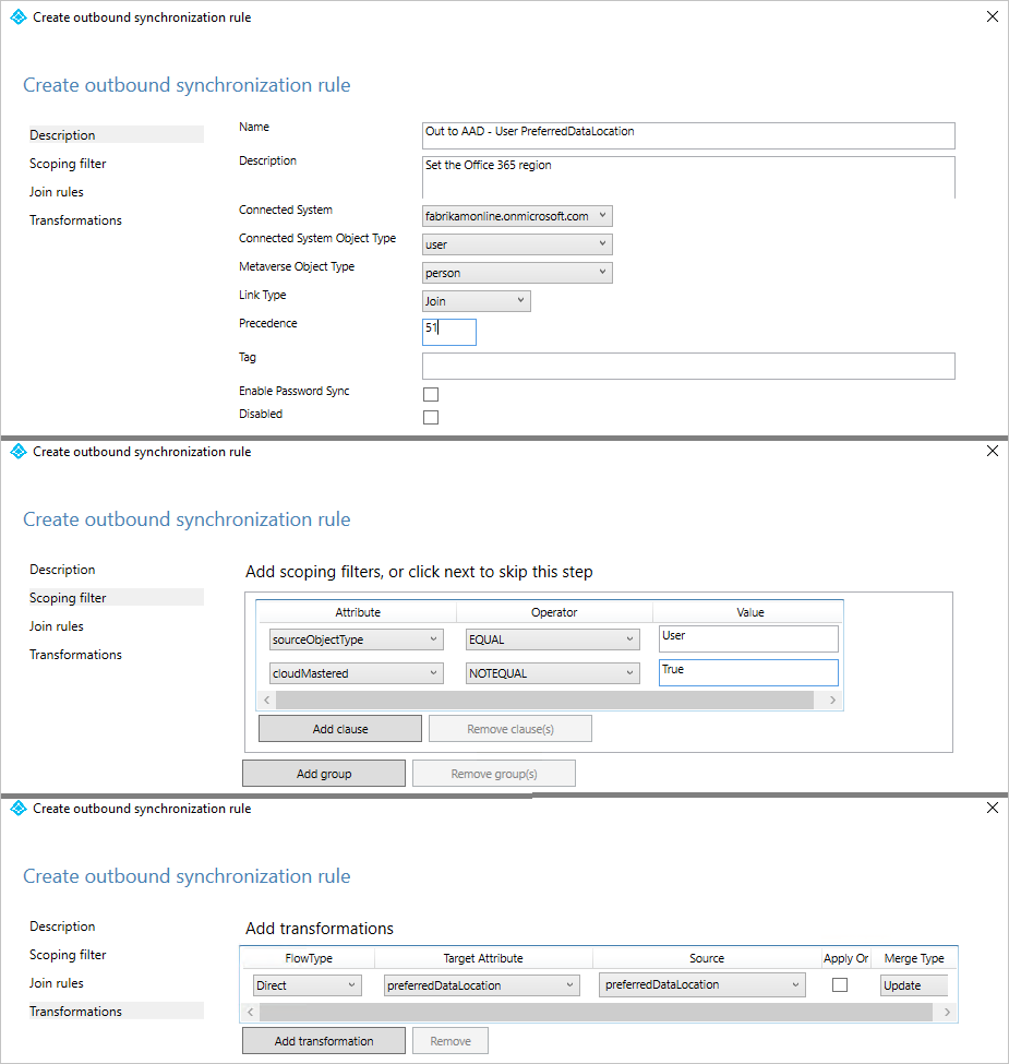 Screenshot of Create outbound synchronization rule