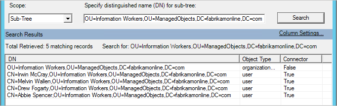 Screenshot that shows an example of a "Sub-Tree" search.