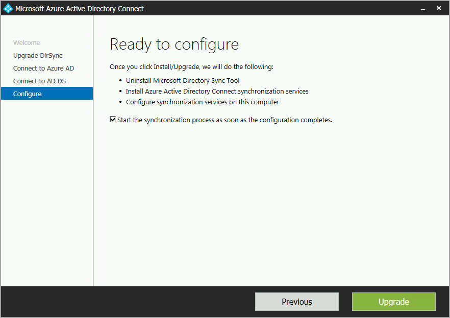 Screenshot that shows the Ready to configure page.