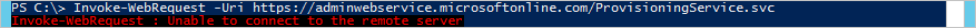 Screenshot of an error message when PowerShell can't connect to the remote server.