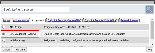 Screenshot of the SSO Credential Mapping option on the Assignment tab.