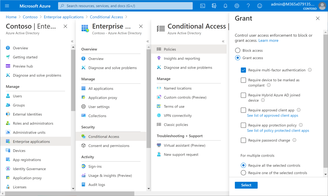 Screenshot shows the Grant pane where you can grant access.