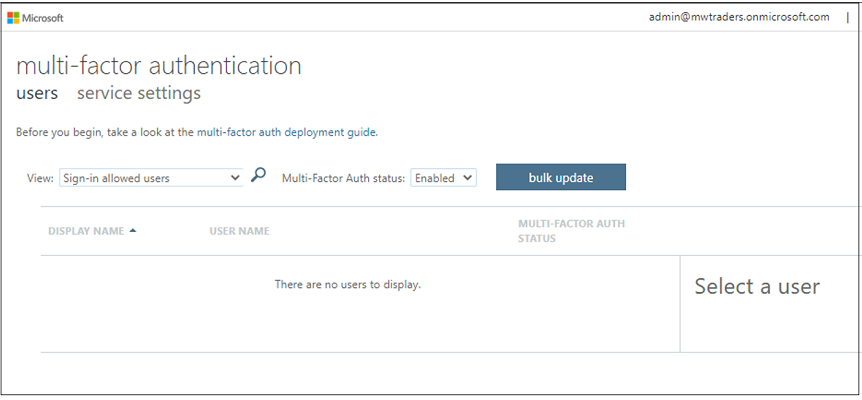 Screenshot that shows the legacy Azure AD Multi-Factor Authentication portal.