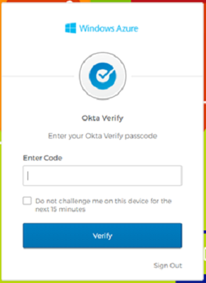Screenshot that shows MFA verification through Okta.