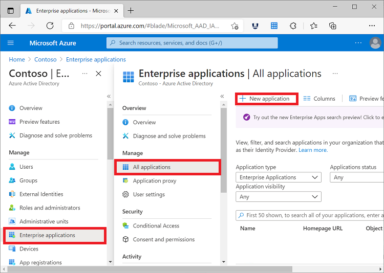Screenshot showing the Azure Active Directory application gallery blade in the Azure portal.