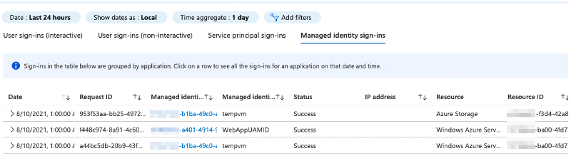 managed identity sign-in events