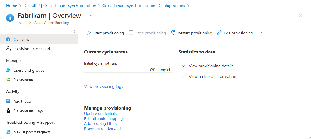 Screenshot of the Configurations Overview page that lists provisioning details.