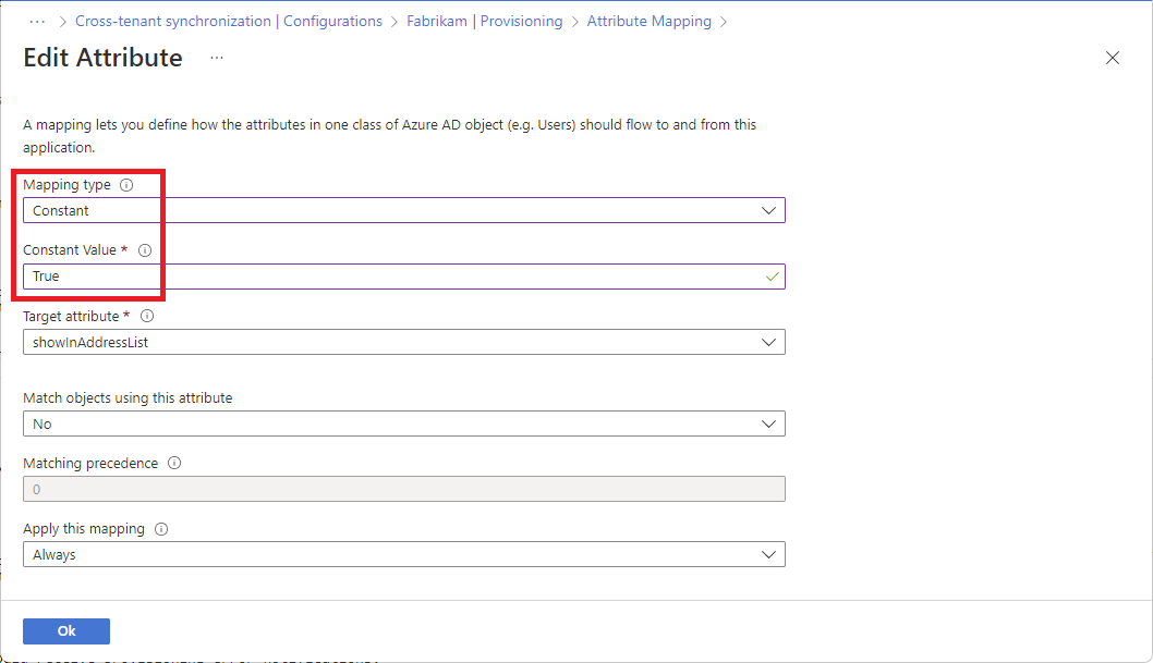 Screenshot of the Edit Attribute page that shows the showInAddressList attribute with setting for people search.