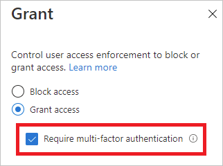 Screenshot showing access configuration with Require multifactor authentication selected.