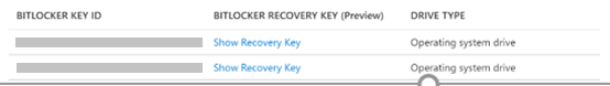 Screenshot showing Bitlocker keys in Azure portal.