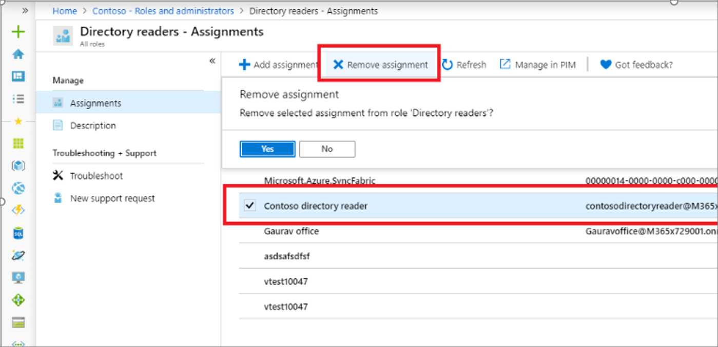 Remove a role assignment from a selected group.