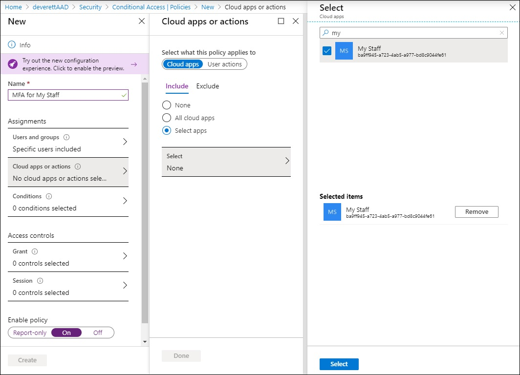 Create a conditional access policy for the My Staff app