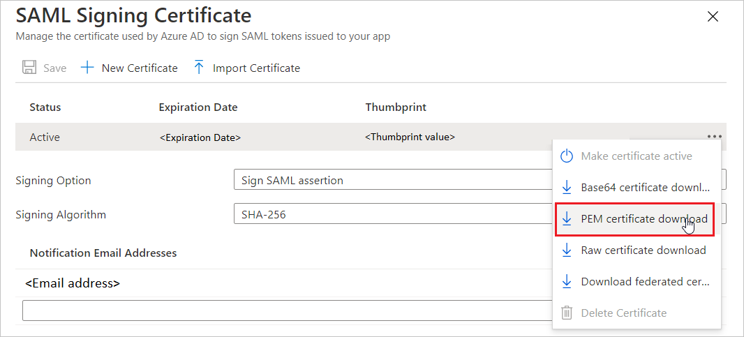 Screenshot of the Certificate download link.