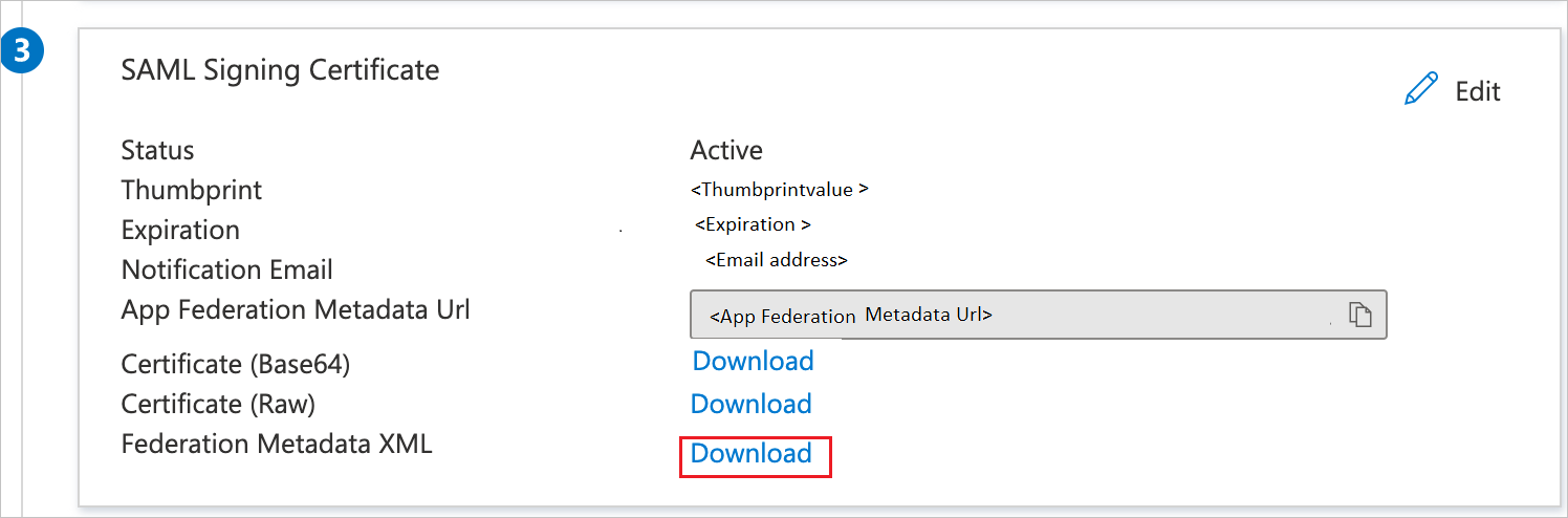 Screenshot that shows the Certificate download link.