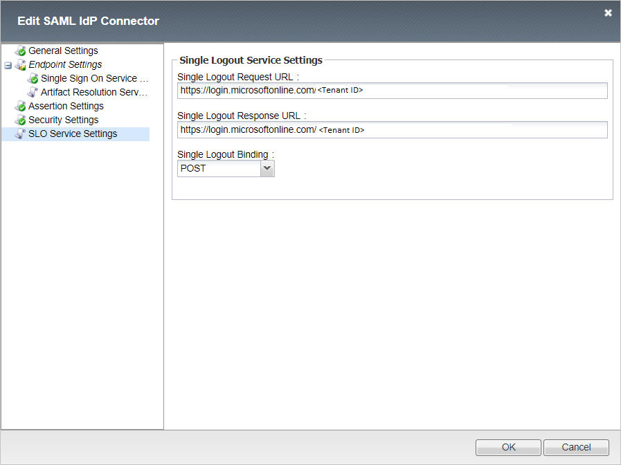 Screenshot that shows the Single Logout Service Settings screen.