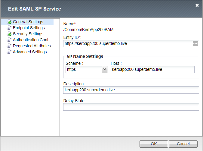 Screenshot that shows the screen where you create a local SP service.