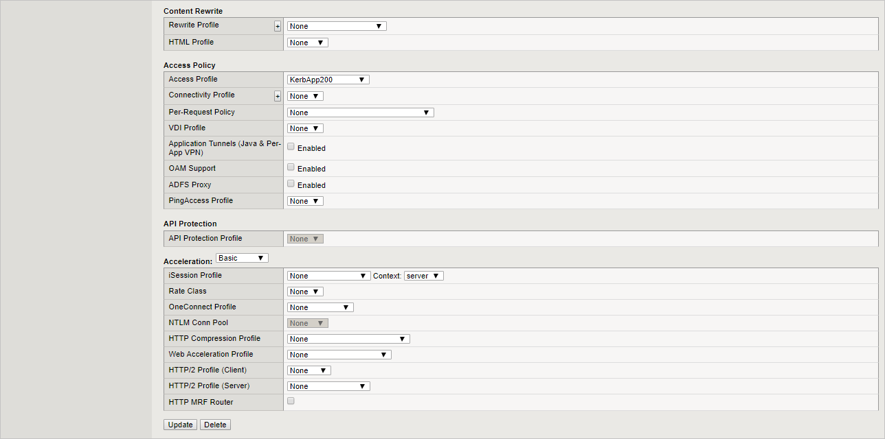Screenshot that shows where you specify the access profile that you created.