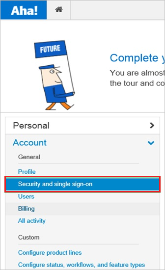 Screenshot that highlights the Security and single sign-on menu option.