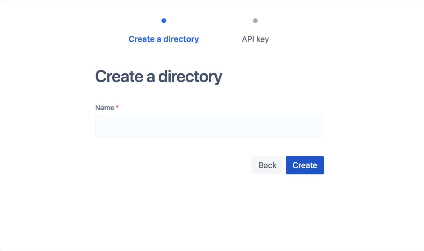 Screenshot showing the Create directory page.