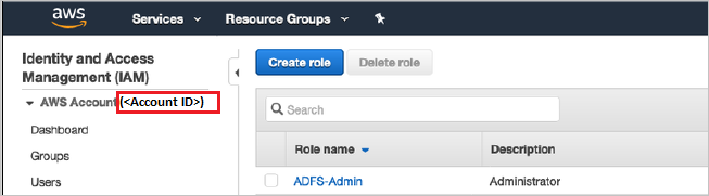 Screenshot showing where the account ID is displayed on the "Identity and Access Management" pane.