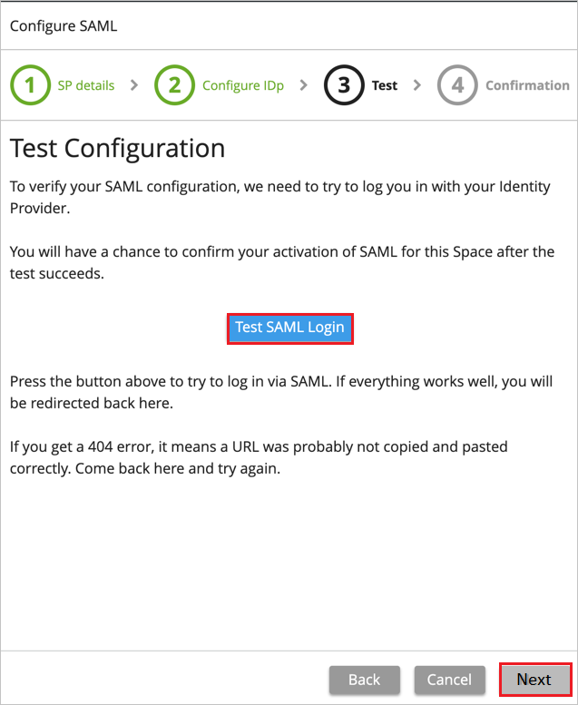 Screenshot shows the SAML configuration.