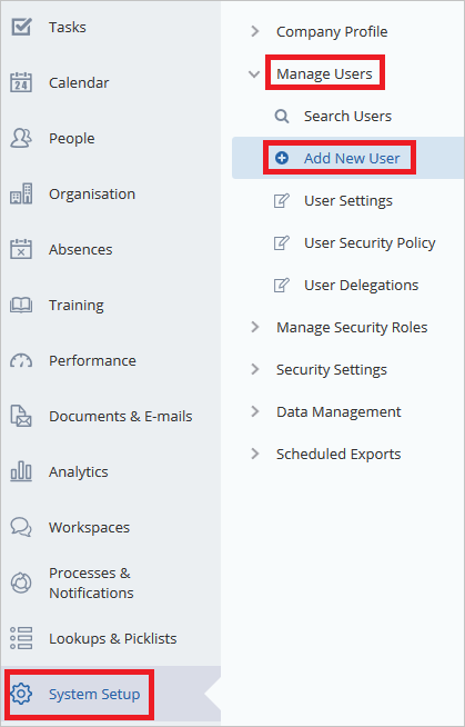 New User Screenshot shows the Cezanne H R Software tenant with Manage Users and Add New User selected.