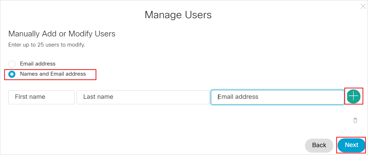 Screenshot shows the Mange Users dialog box where you can manually add or modify users.