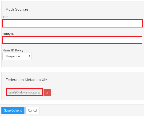 Screenshot shows the Auth Sources section where you can enter the information described in this step.
