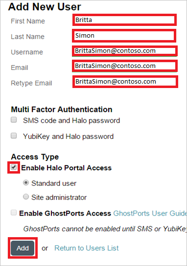 Screenshot shows the Add New User section where you can specify user information.