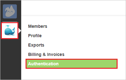 Screenshot shows a whale icon and Authentication selected.