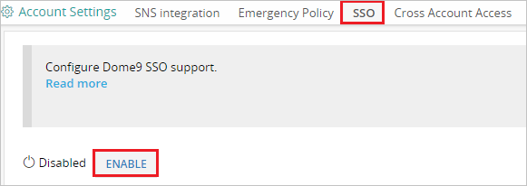 Screenshot that shows the "S S O" tab and "Enable" selected.