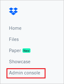Screenshot that shows "Admin console" selected.
