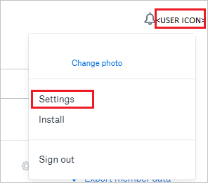 Screenshot that shows the "USER ICON" action and "Settings" selected.