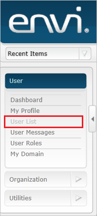 Screenshot that shows the "User" menu with "User List" selected.