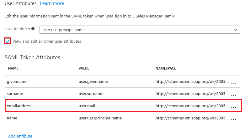 The User Attributes window