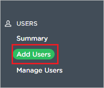 Screenshot that shows the "Users" menu with "Add Users" selected.