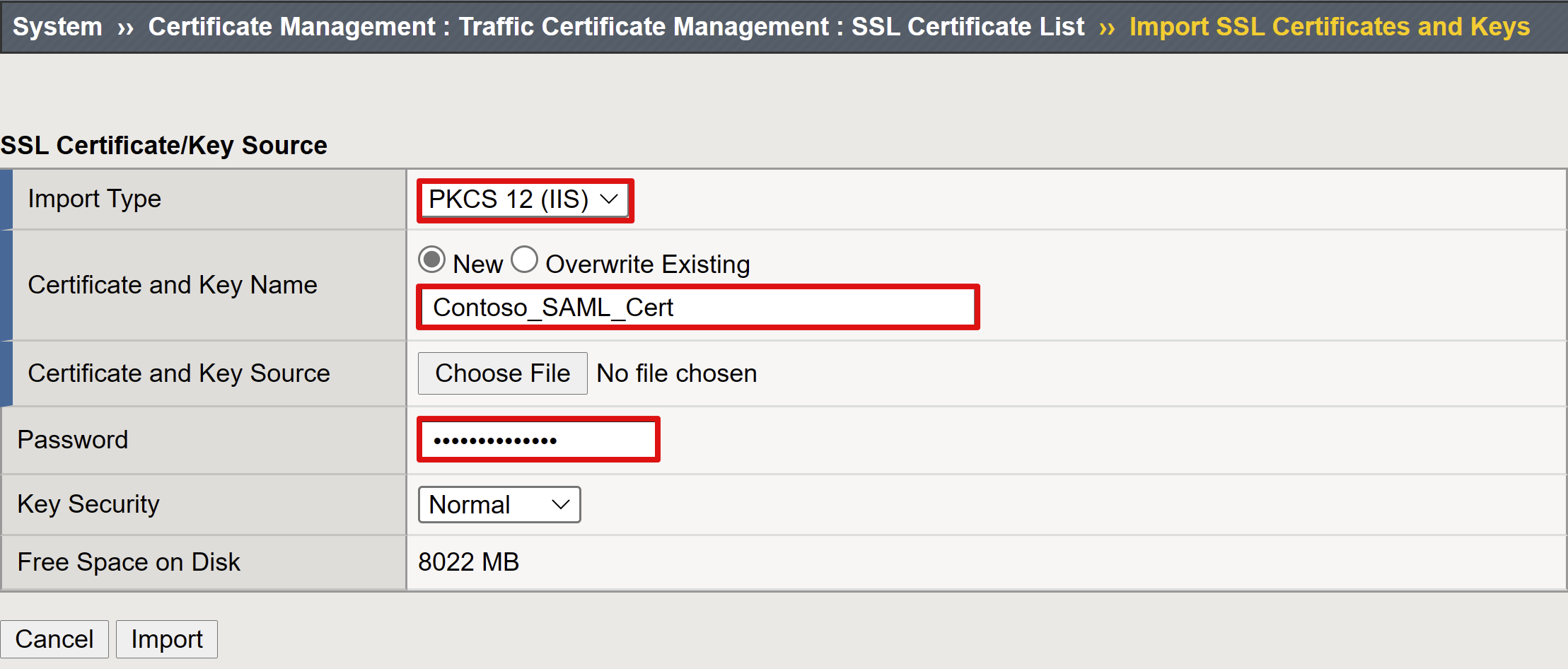 Screenshot for Configure Easy Button- Import new cert