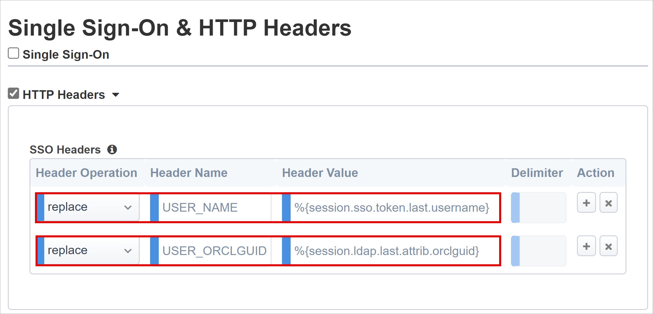 Screenshot for SSO and HTTP headers