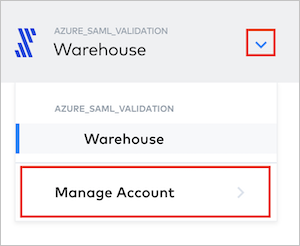 Screenshot that shows the Manage Account menu option selected.