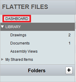Screenshot that shows "DASHBOARD" selected in the "Flatter Files" app.